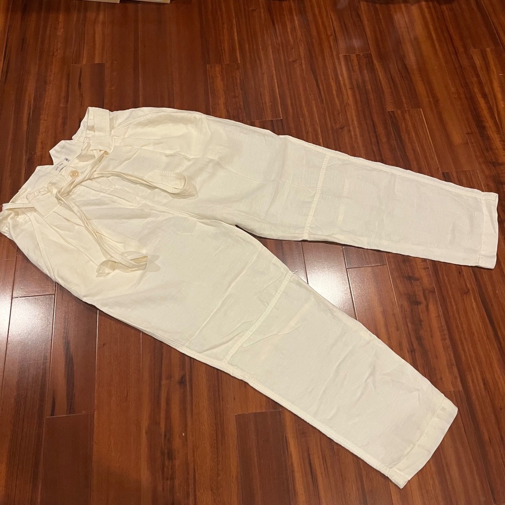 Cream Linen Tencel Pants Ankle Waist Tie Nico Nico USA Made Size 6 / Small‎